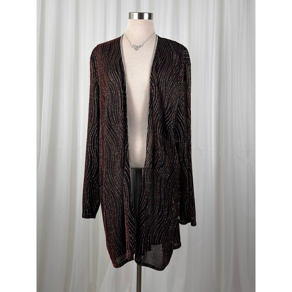 Onyx Nite Rhinestone Metallic Open Front Cardigan Duster Plus Size 24W Glamβ